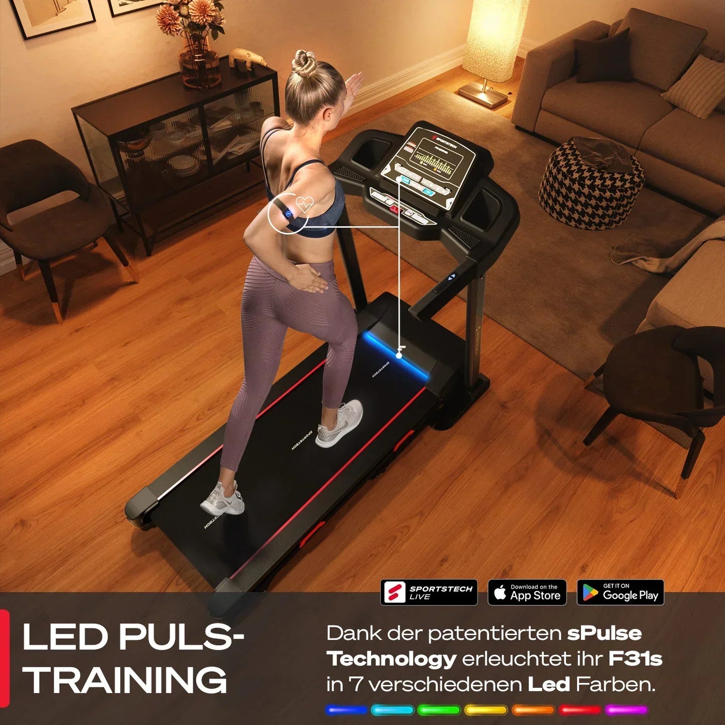 Sportstech F31S Laufband – 2,25 PS Motor, Steigungsfunktion, App-Kompatibilität, klappbar