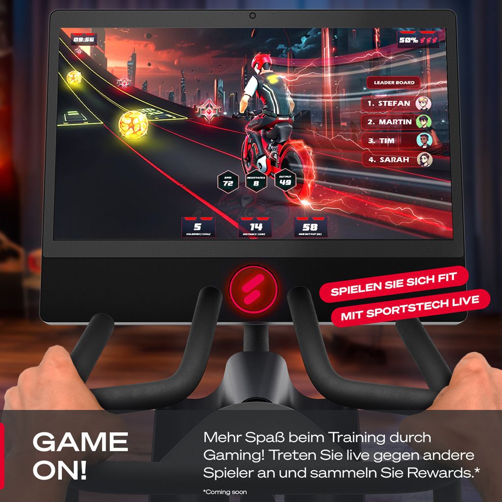 Sportstech Speedbike sBike | 21,5" Touch-Display | LED-Feedback | Kurse