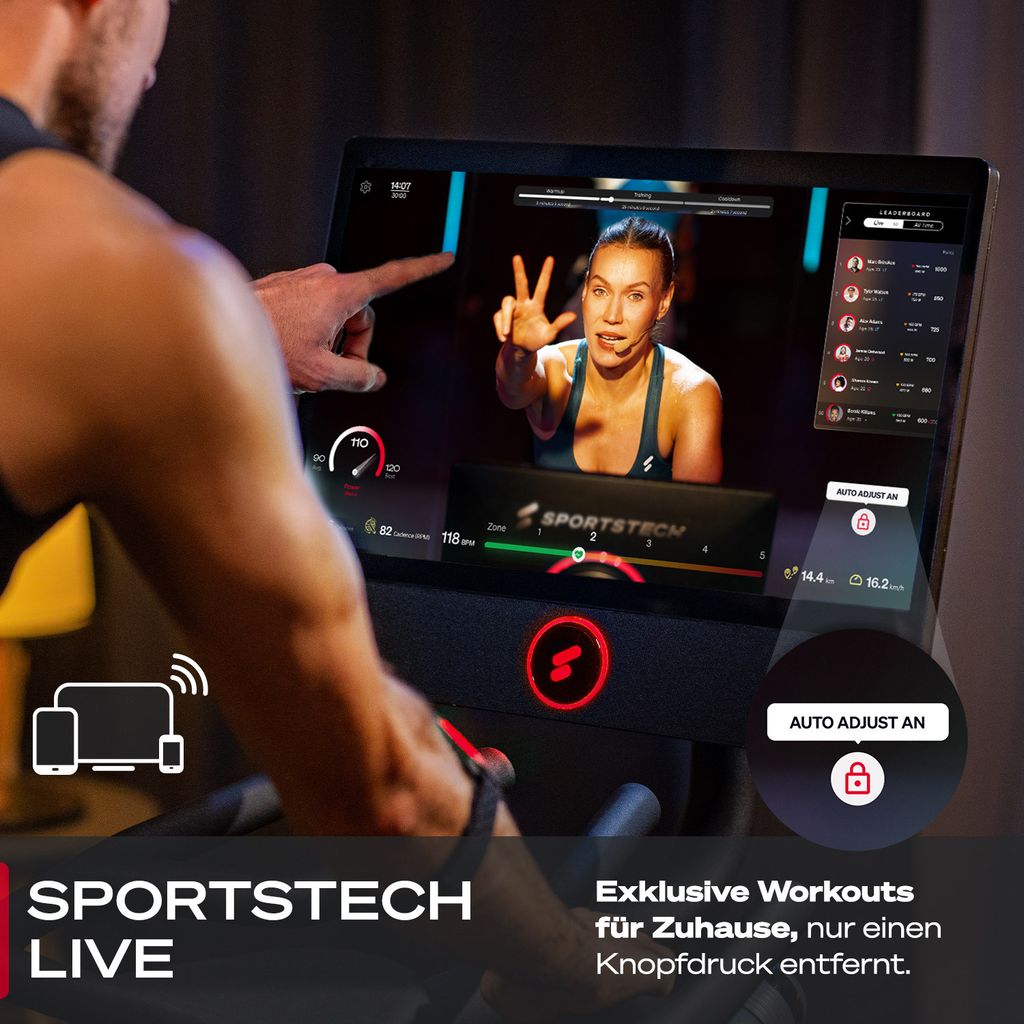 Sportstech Speedbike sBike | 21,5" Touch-Display | LED-Feedback | Kurse