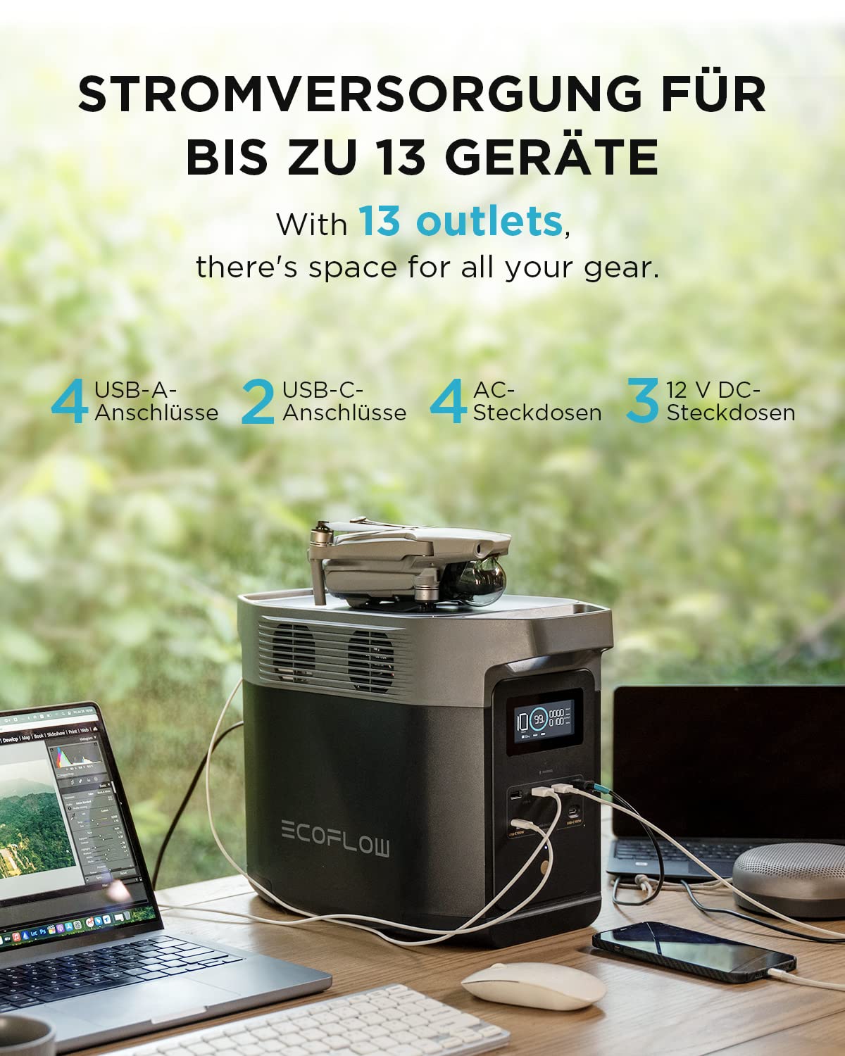 EF ECOFLOW DELTA 2 Tragbare Powerstation 1024Wh, Solargenerator erweiterbarer Kapazität bis zu 3kWh