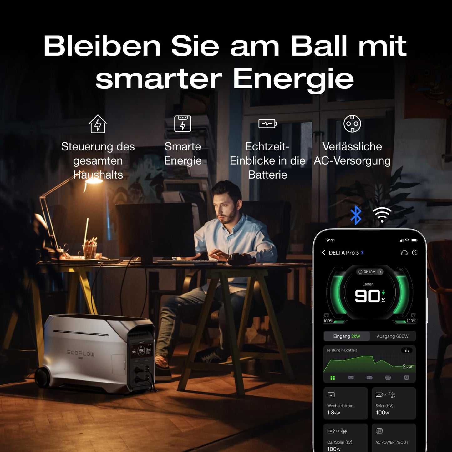 EF ECOFLOW DELTA Pro 3 Tragbare Powerstation, 4096Wh LFP-Batterie, erweiterbar auf 12 kWh, 4000W AC Ausgang