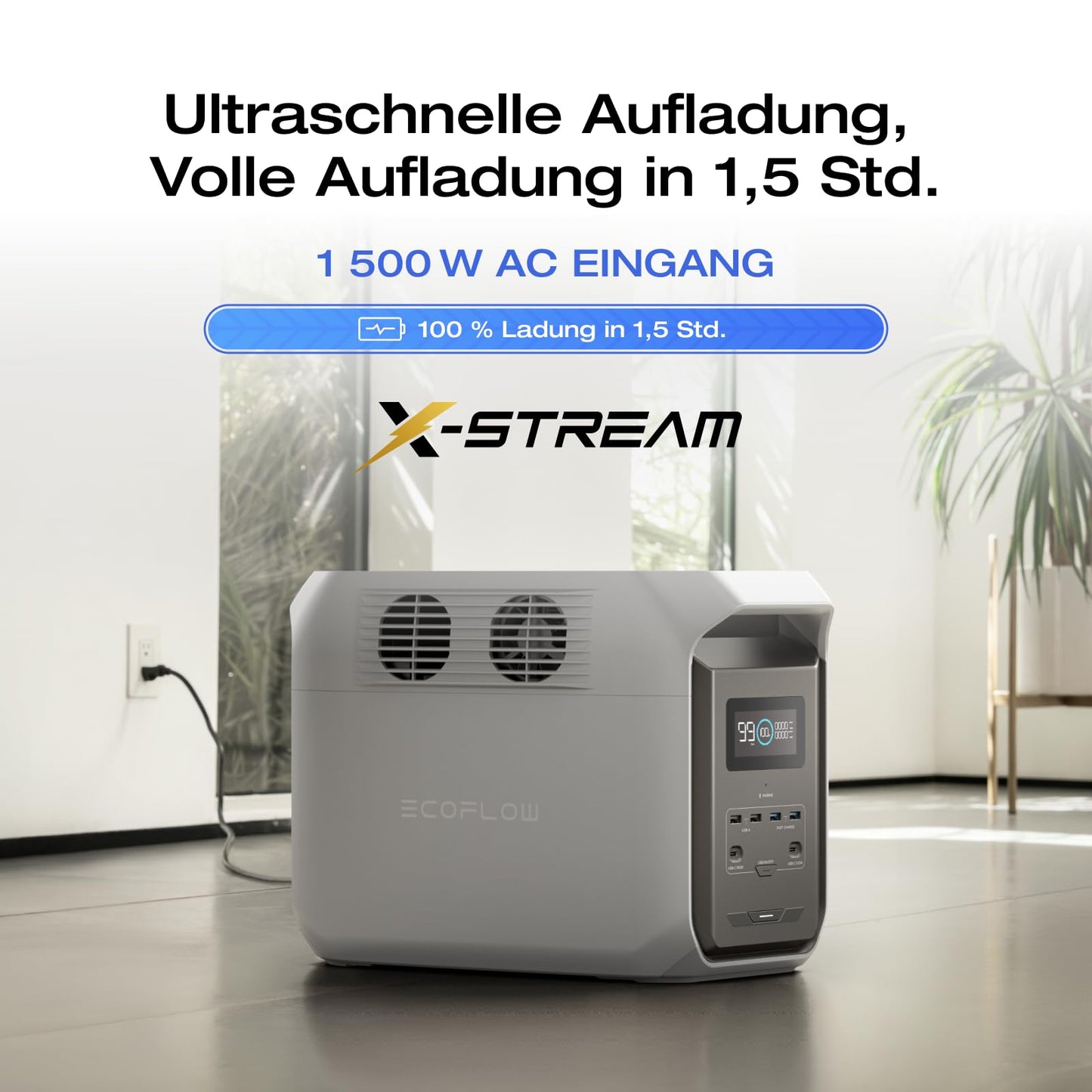 EcoFlow Tragbare Powerstation DELTA 3 1500 mit intelligentem Zusatzakku DELTA 3, LiFePO4 Batterie, max. Ausgang 2200 W