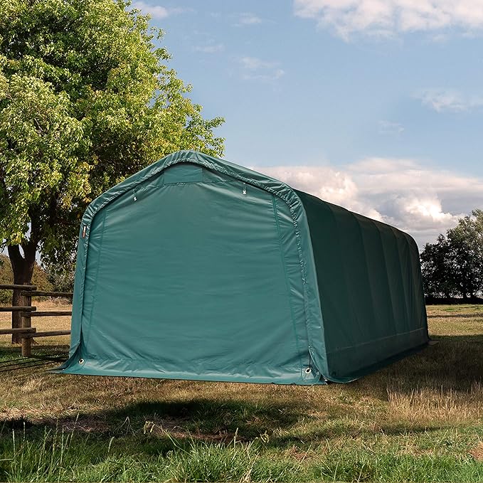 3,3x4,8m Weideunterstand, PVC-Plane, dunkelgrün, Erdbefestigung