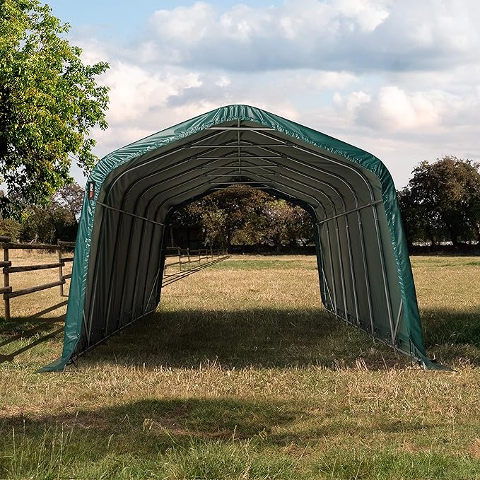 3,3x4,8m Weideunterstand, PVC-Plane, dunkelgrün, Erdbefestigung