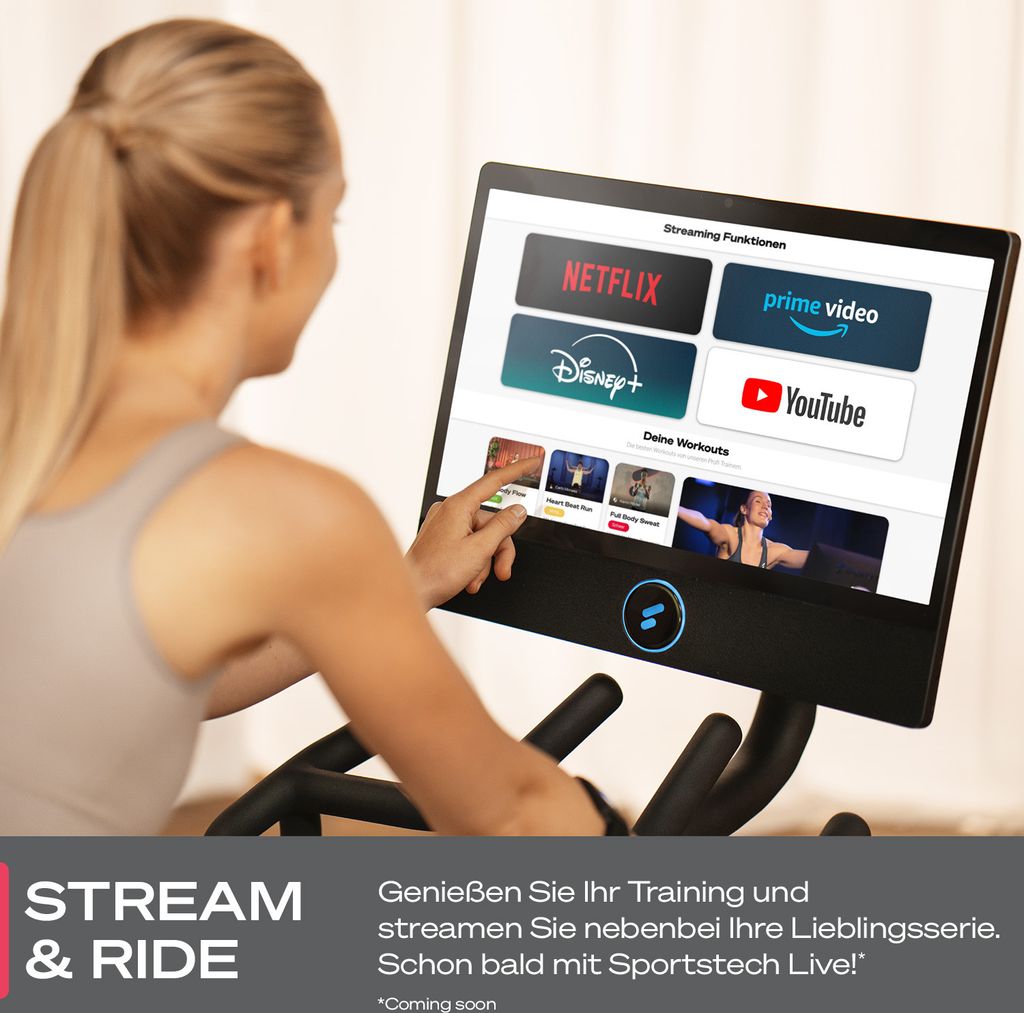 Sportstech Speedbike sBike | 21,5" Touch-Display | LED-Feedback | Kurse