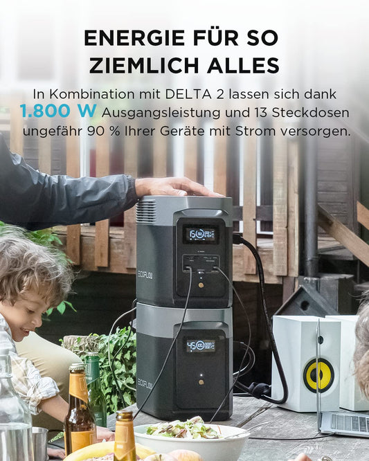 EF ECOFLOW Delta 2 Zusatzakku 1024Wh erweiterbare Energie für, Camping, Notfallstrom Zuhause, Wohnmobil, Delta 2 EB