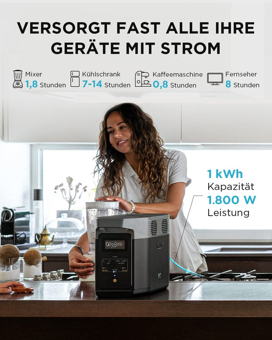 EF ECOFLOW DELTA 2 Tragbare Powerstation 1024Wh, Solargenerator erweiterbarer Kapazität bis zu 3kWh
