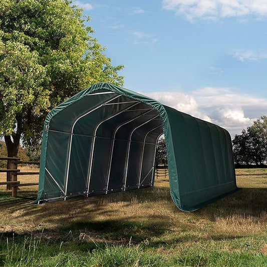 3,3x4,8m Weideunterstand, PVC-Plane, dunkelgrün, Erdbefestigung
